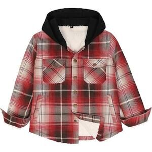 NEW Kids Plaid Flannel Shacket Size L Sherpa Lined Hooded Jacket